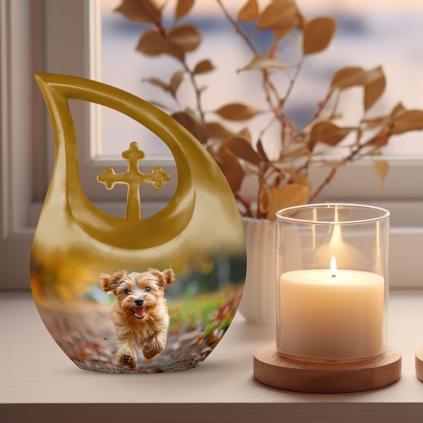 10 Inch Autumn Frolic Delight Urn with Cross Drop