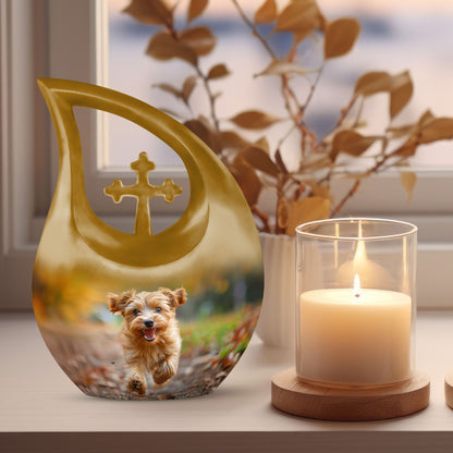 10 Inch Autumn Frolic Delight Urn with Cross Drop