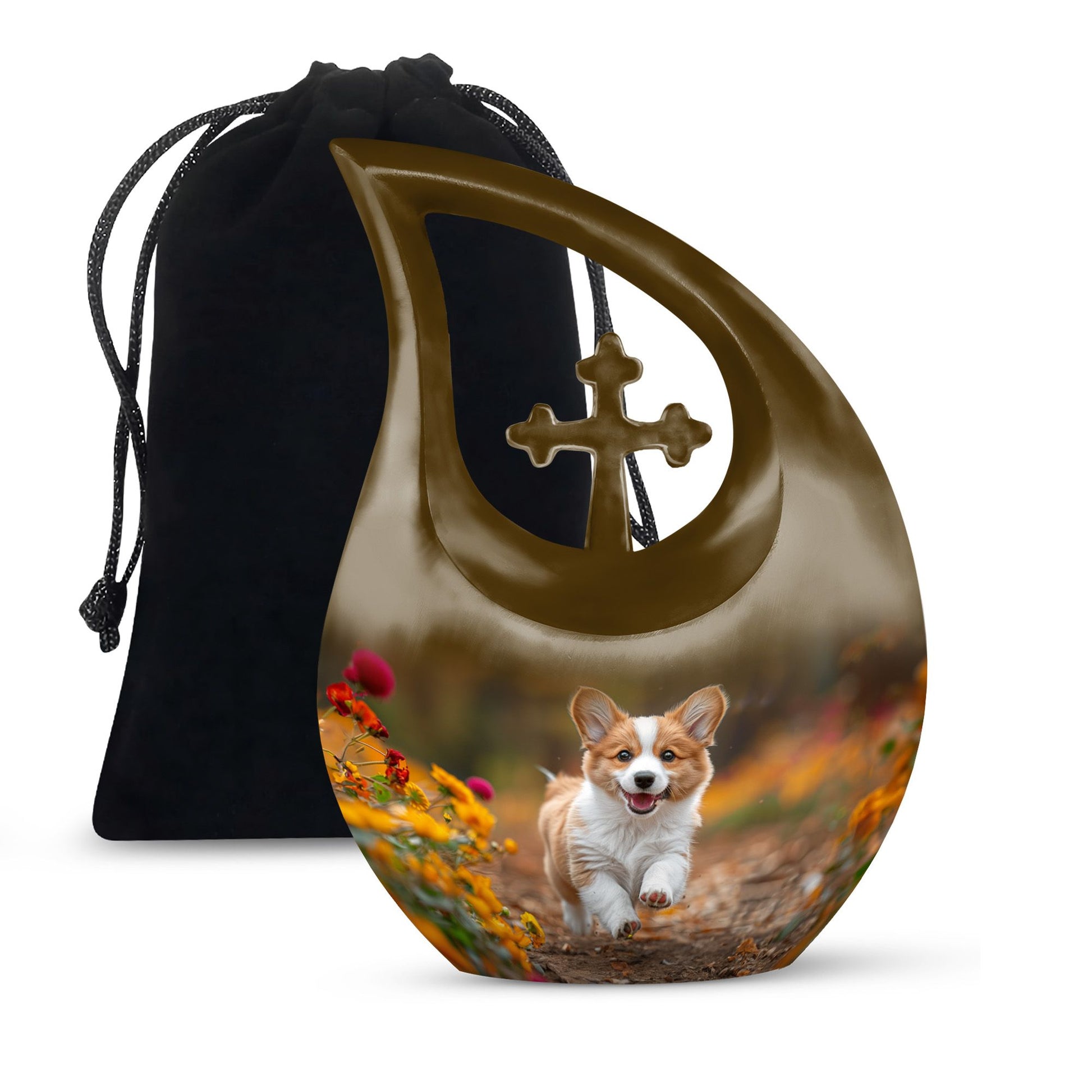 10 inch Cheerful Corgi Capers memorial urn, 