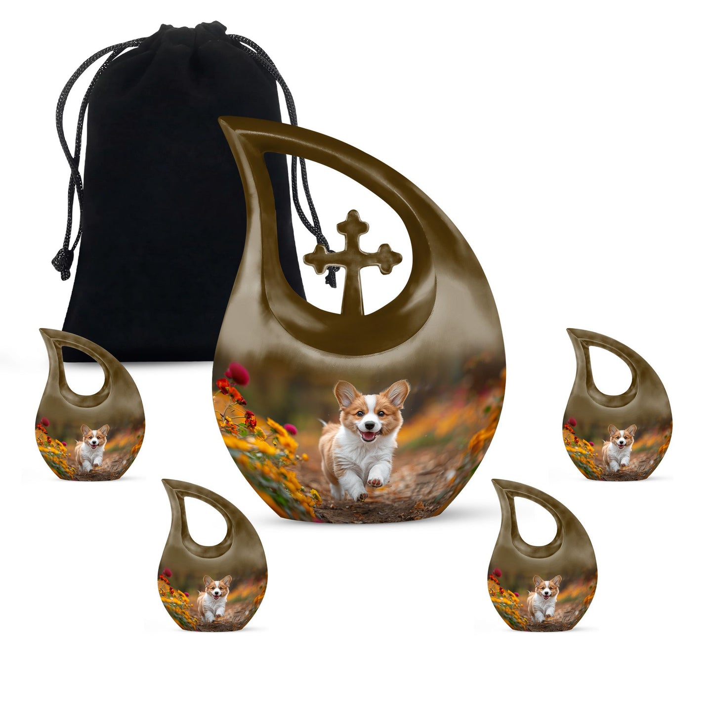 10 inch Cheerful Corgi Capers memorial urn, 