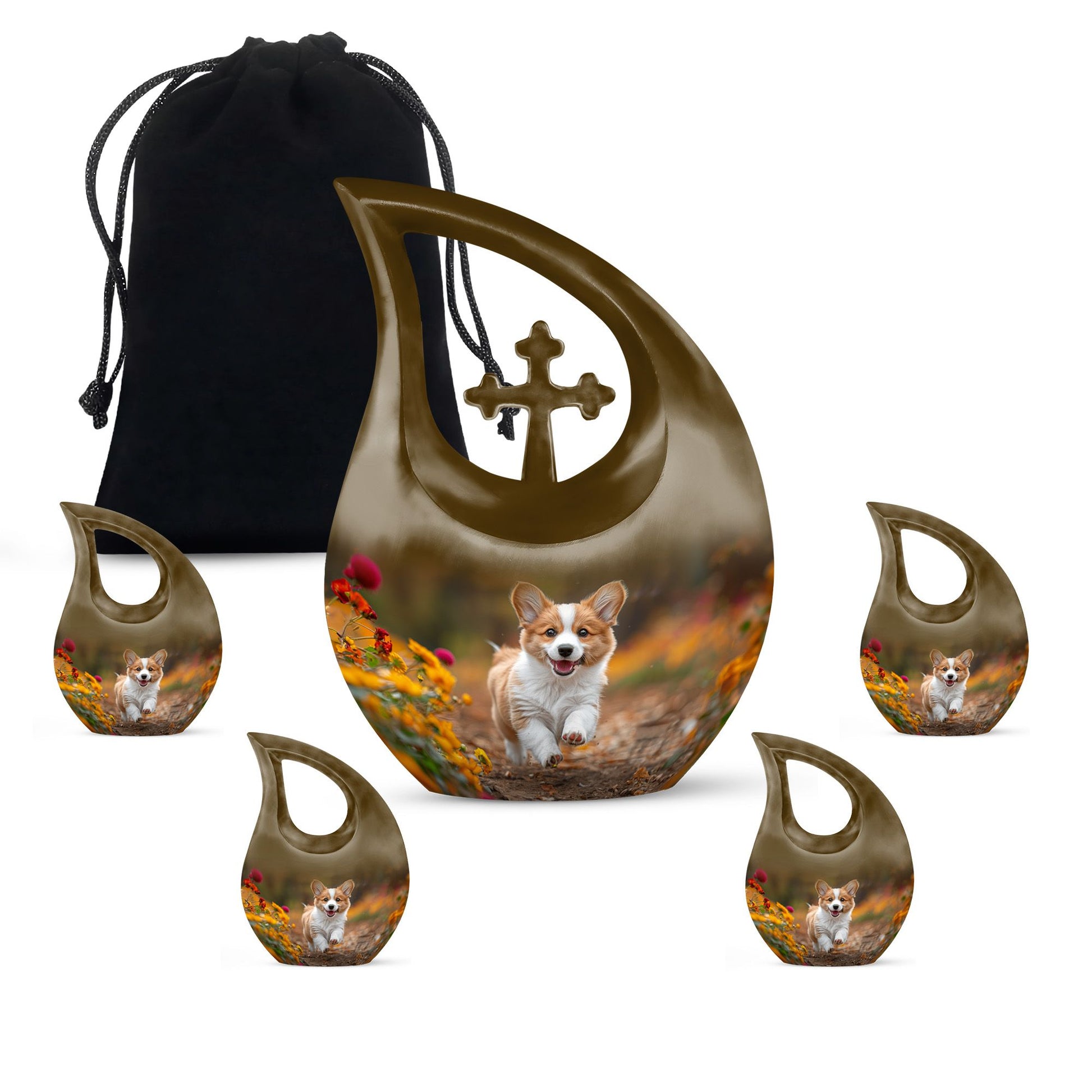 10 inch Cheerful Corgi Capers memorial urn, 