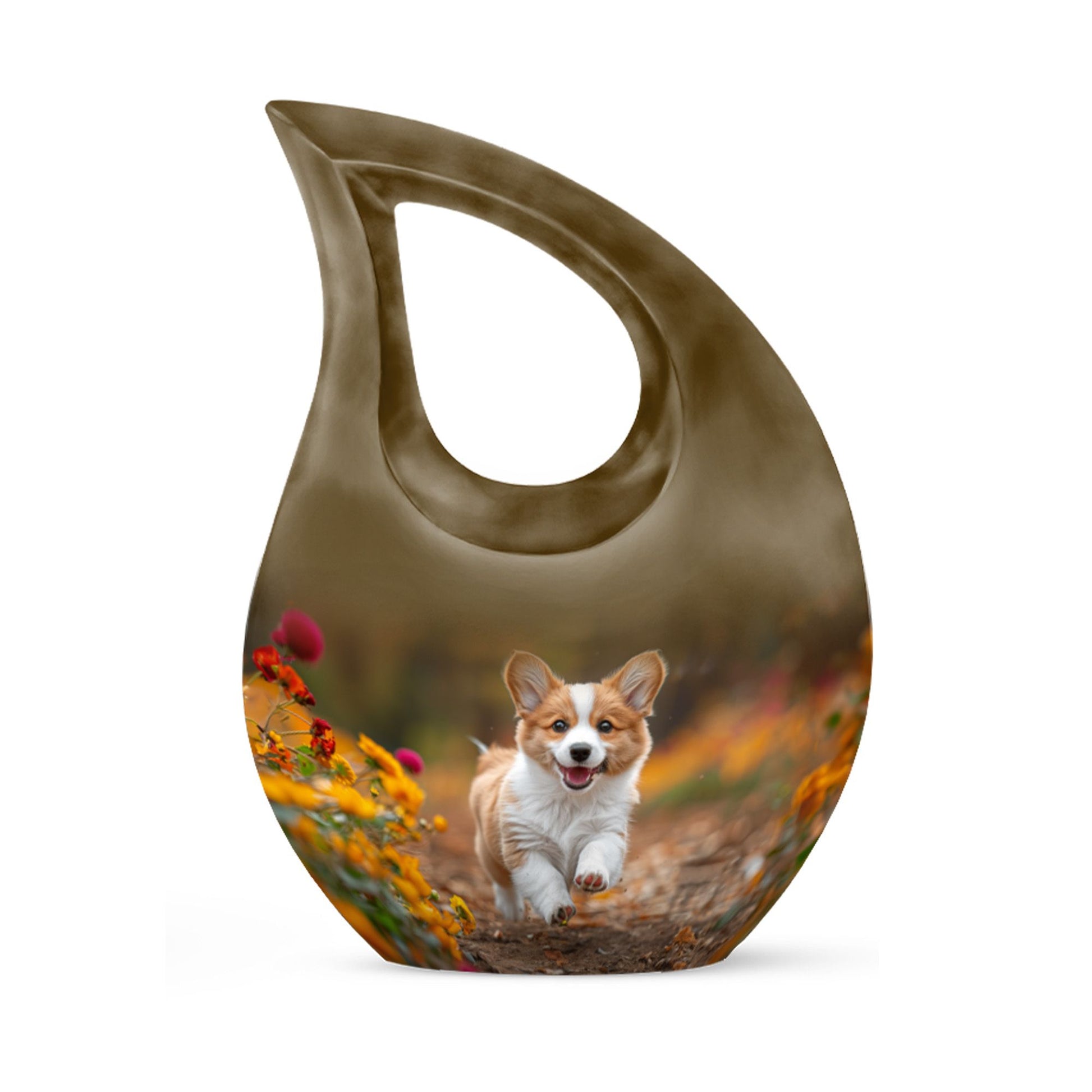 10 inch Cheerful Corgi Capers memorial urn, 