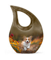10 inch Cheerful Corgi Capers memorial urn, 