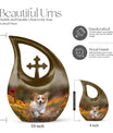 10 inch Cheerful Corgi Capers memorial urn, 