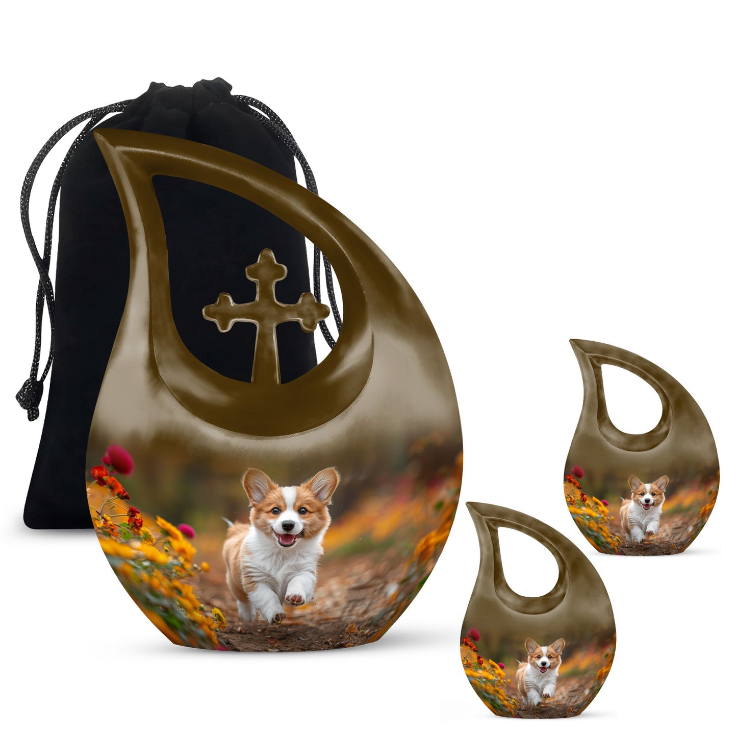 10 inch Cheerful Corgi Capers memorial urn, 
