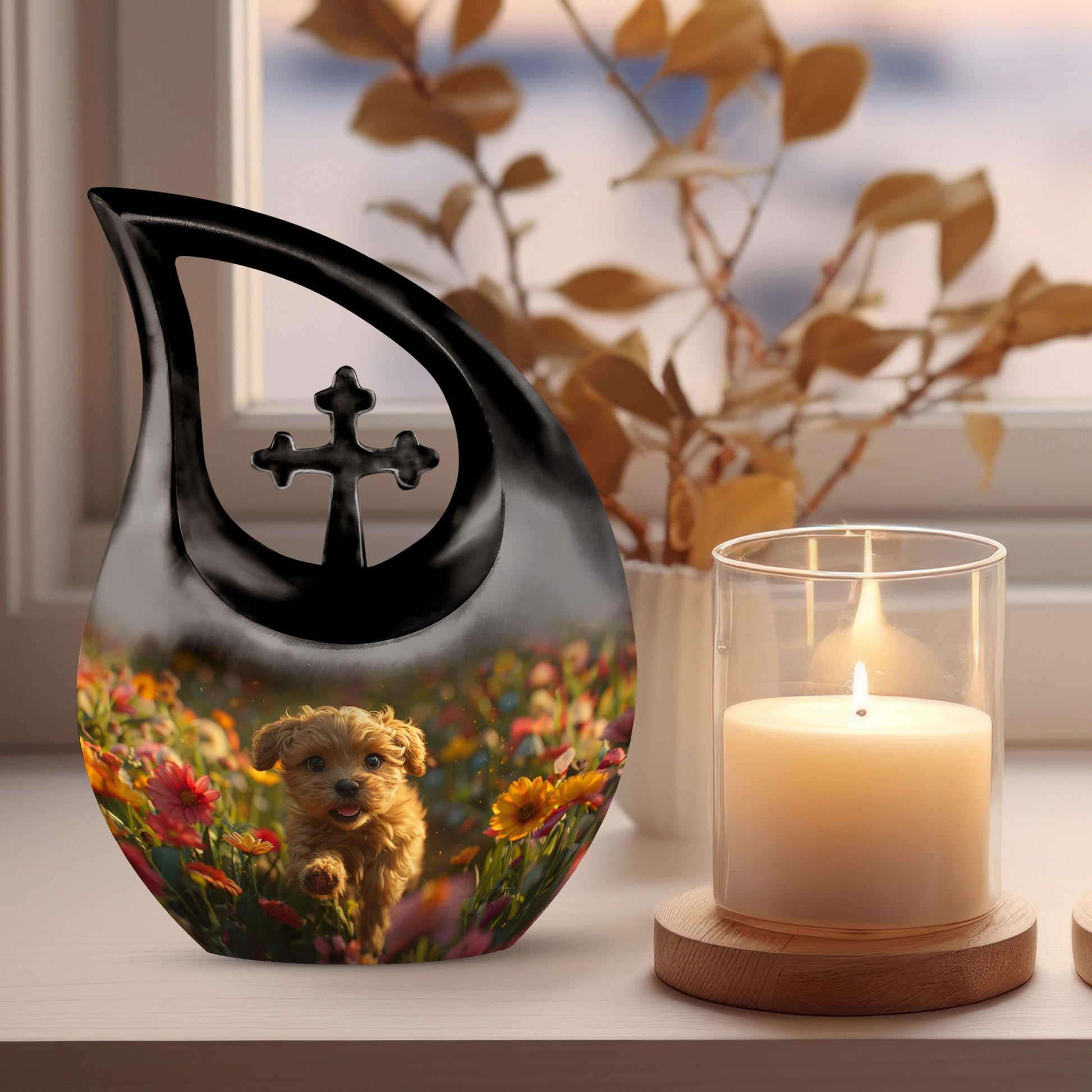10 Inch Golden Blossom Joy Urn, Personalised Cross