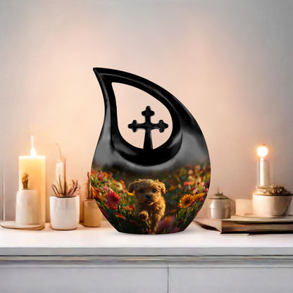 10 Inch Golden Blossom Joy Urn, Personalised Cross