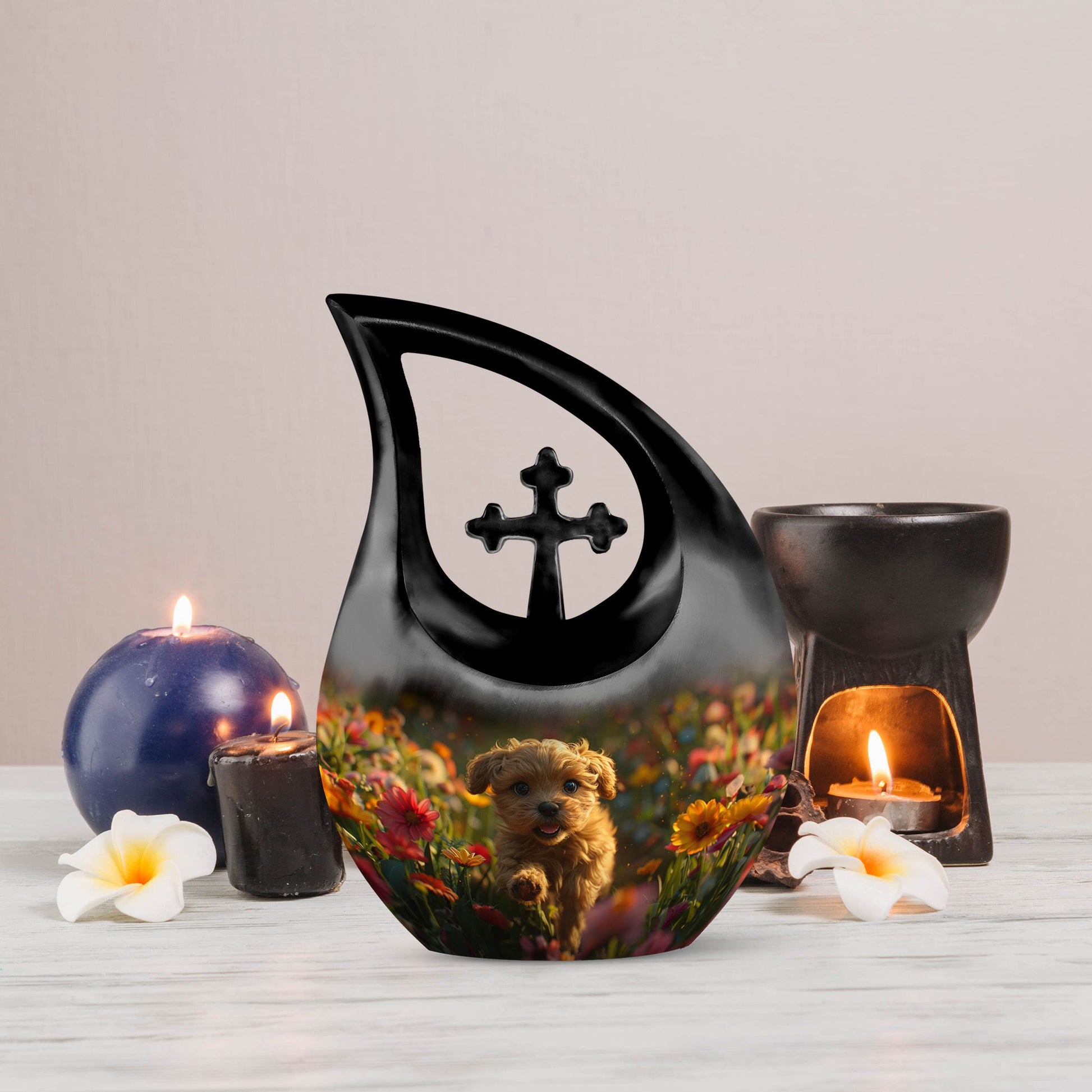 10 Inch Golden Blossom Joy Urn, Personalised Cross