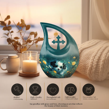 Midnight Floral Pup Urn, 10 inch Cross Drop design, 