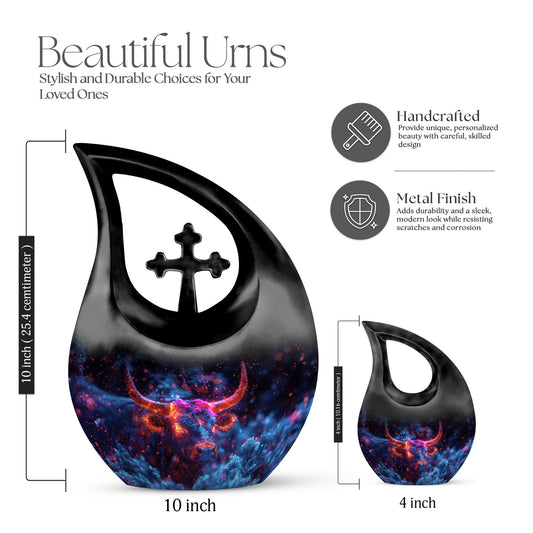 Cross Drop themed 10-inch Celestial Bull Majesty Urn 