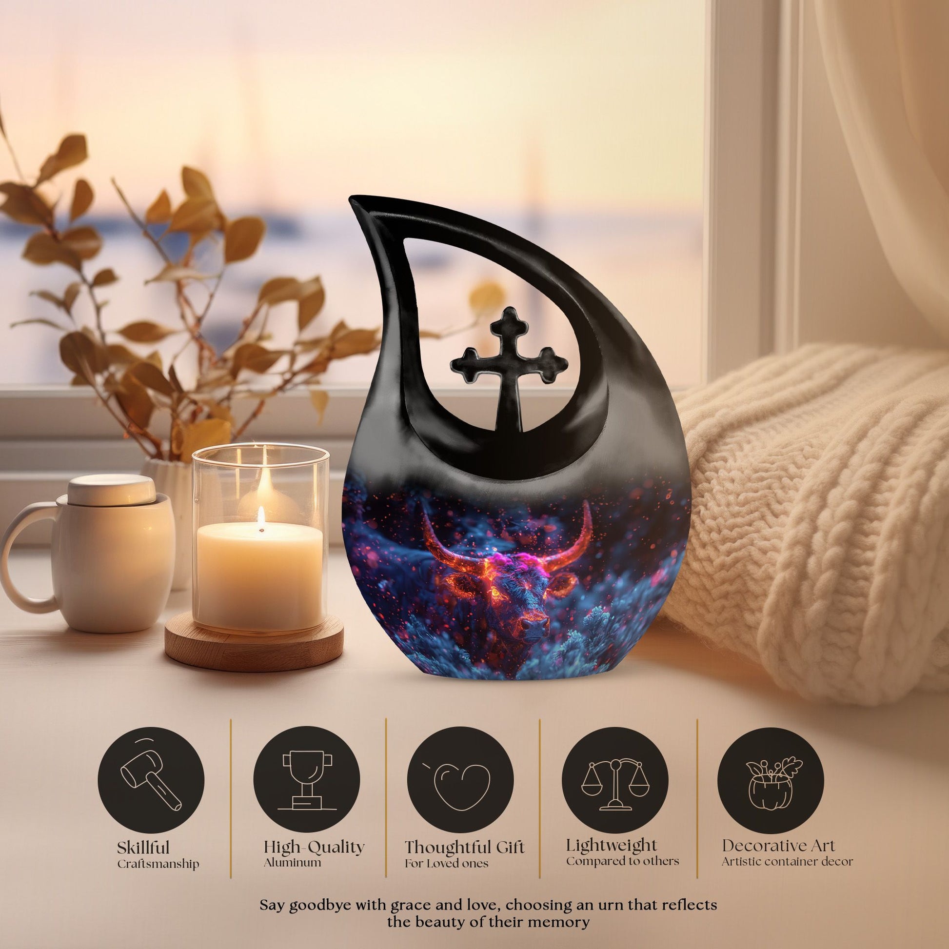 Cross Drop themed 10-inch Celestial Bull Majesty Urn 