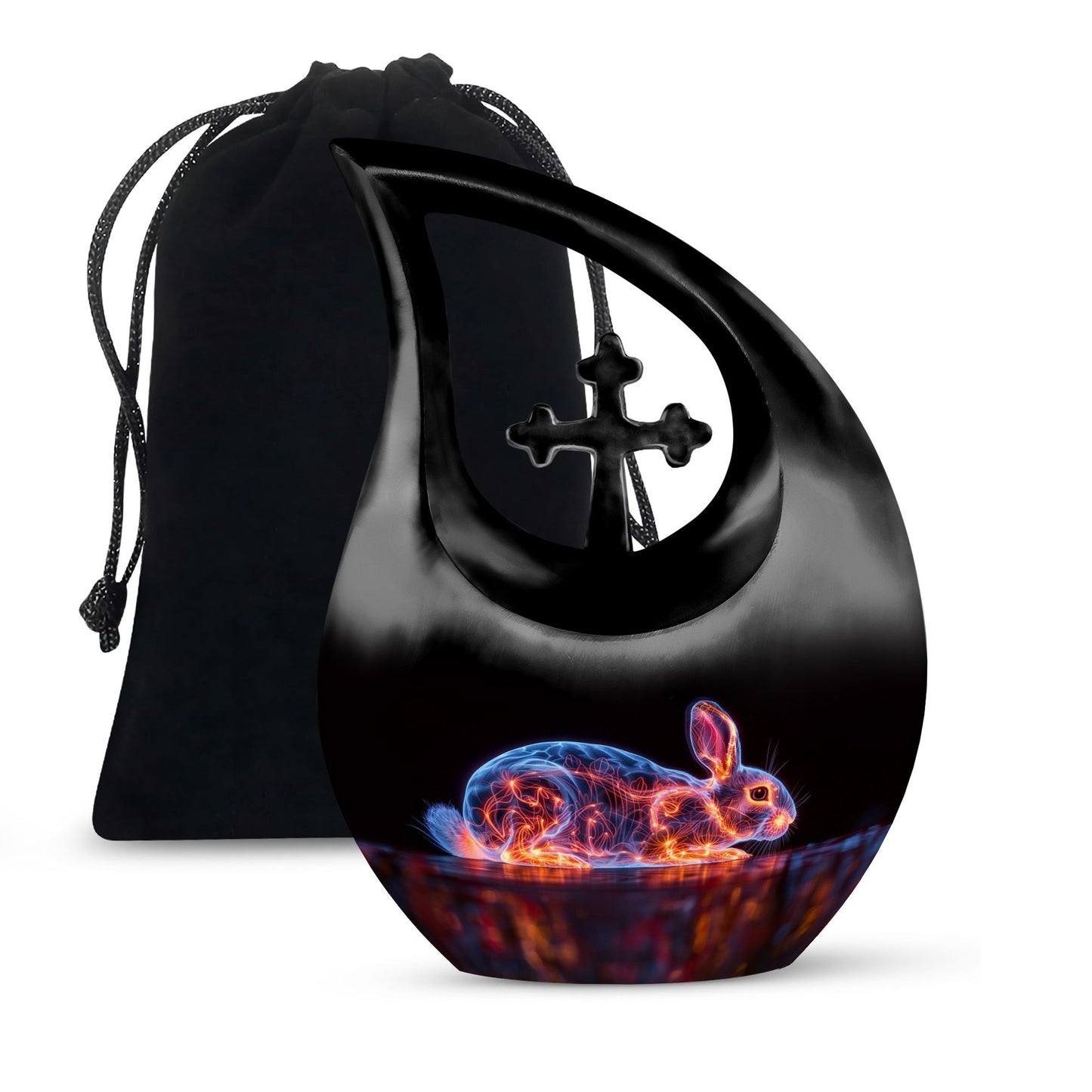 Illuminated Hare Aura urn with Cross Drop design, large and engravable