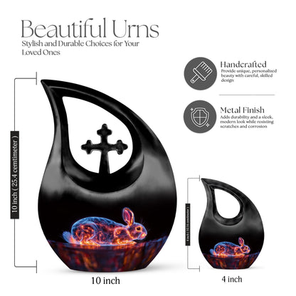 Illuminated Hare Aura urn with Cross Drop design, large and engravable