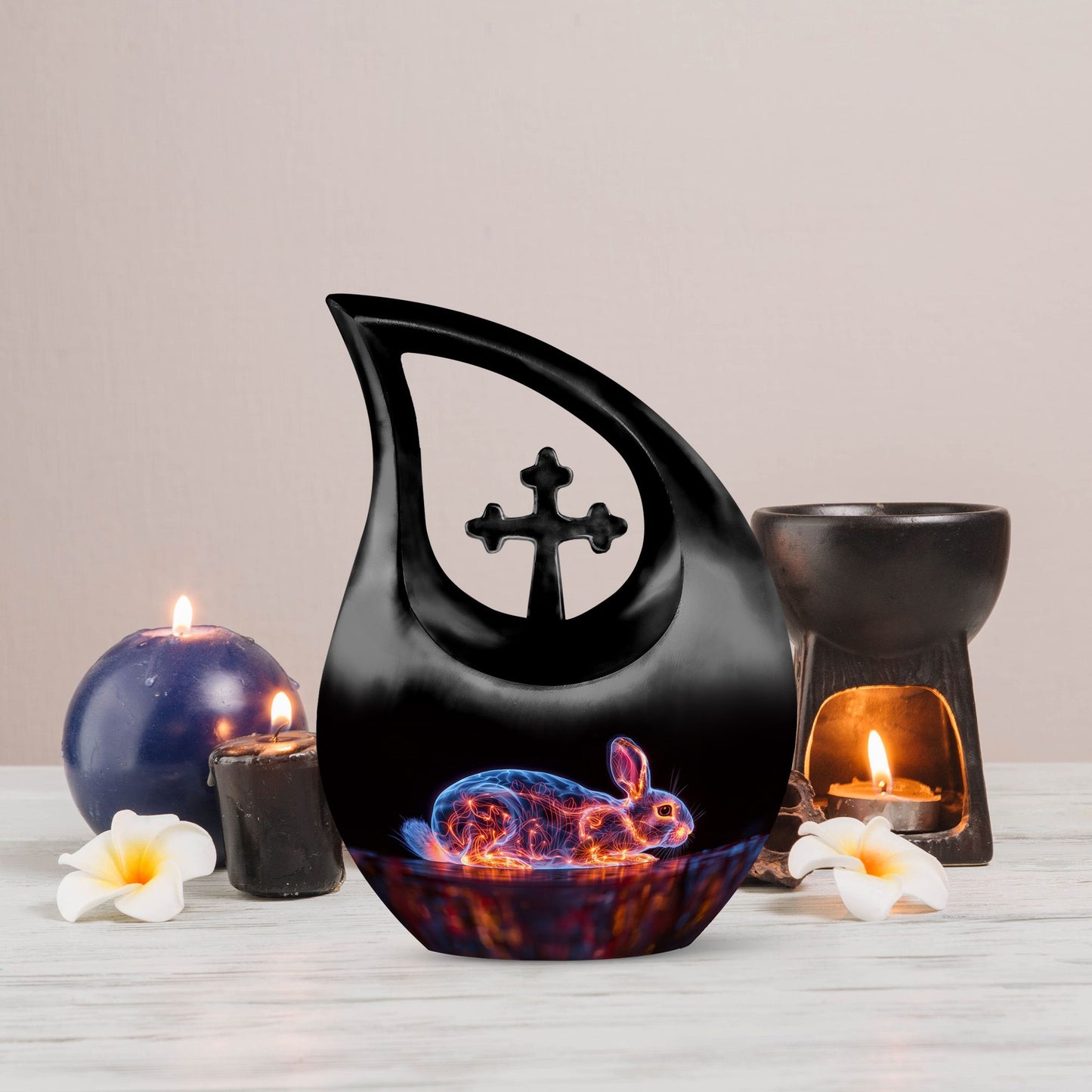 Illuminated Hare Aura urn with Cross Drop design, large and engravable