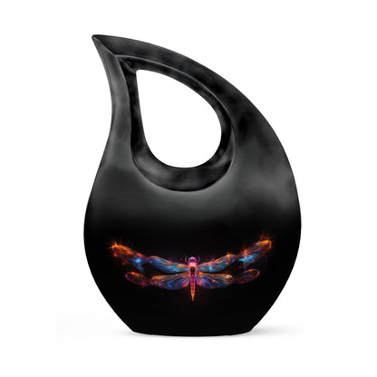 Black Personalized Dragonfly Cremation Urn for Women - 10-inch, 200 cu in - Yatskia
