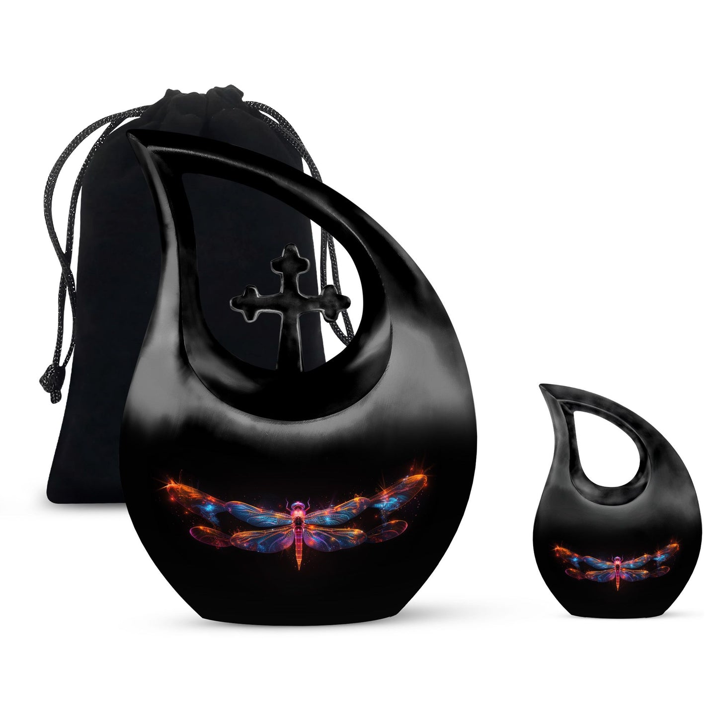 Black Personalized Dragonfly Cremation Urn for Women - 10-inch, 200 cu in - Yatskia