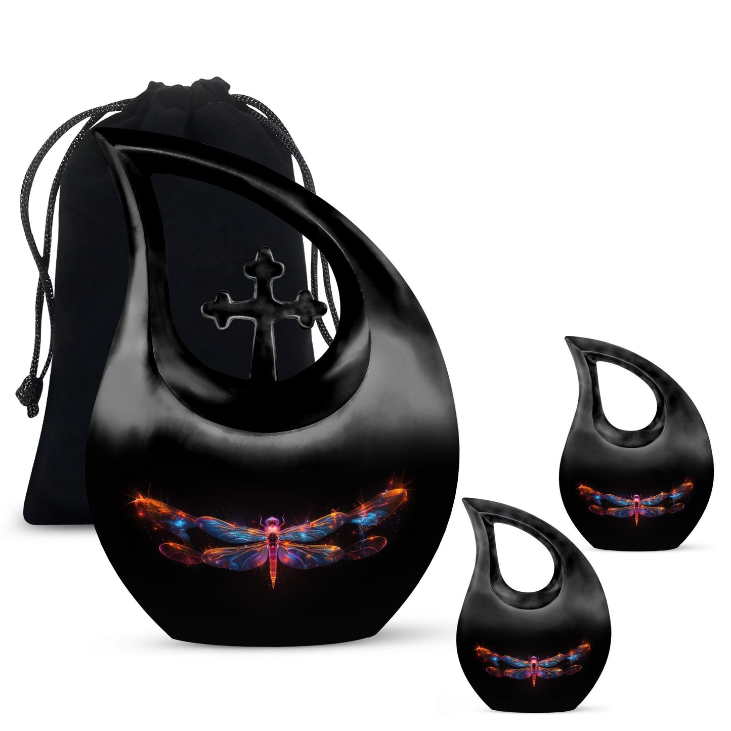 Black Personalized Dragonfly Cremation Urn for Women - 10-inch, 200 cu in - Yatskia