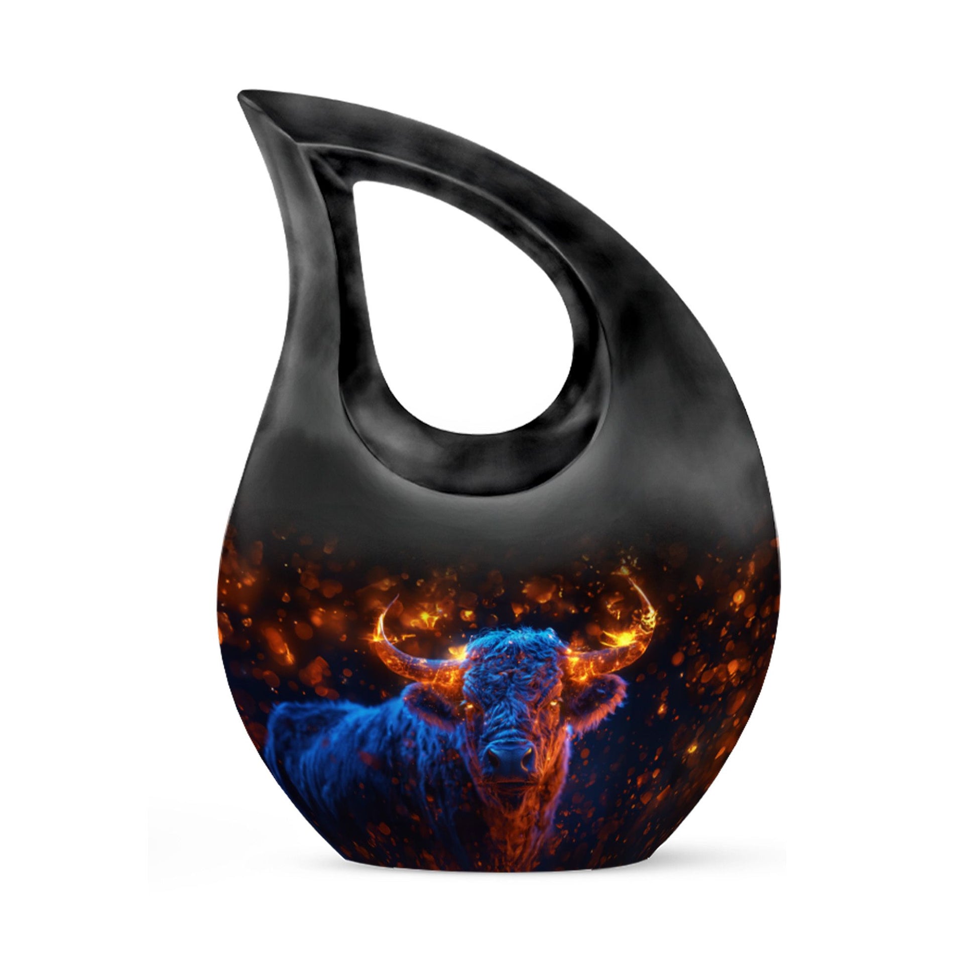 Fiery Horn Bull Memorial Urn For Ashes - Bull Cremation Ashes Urns