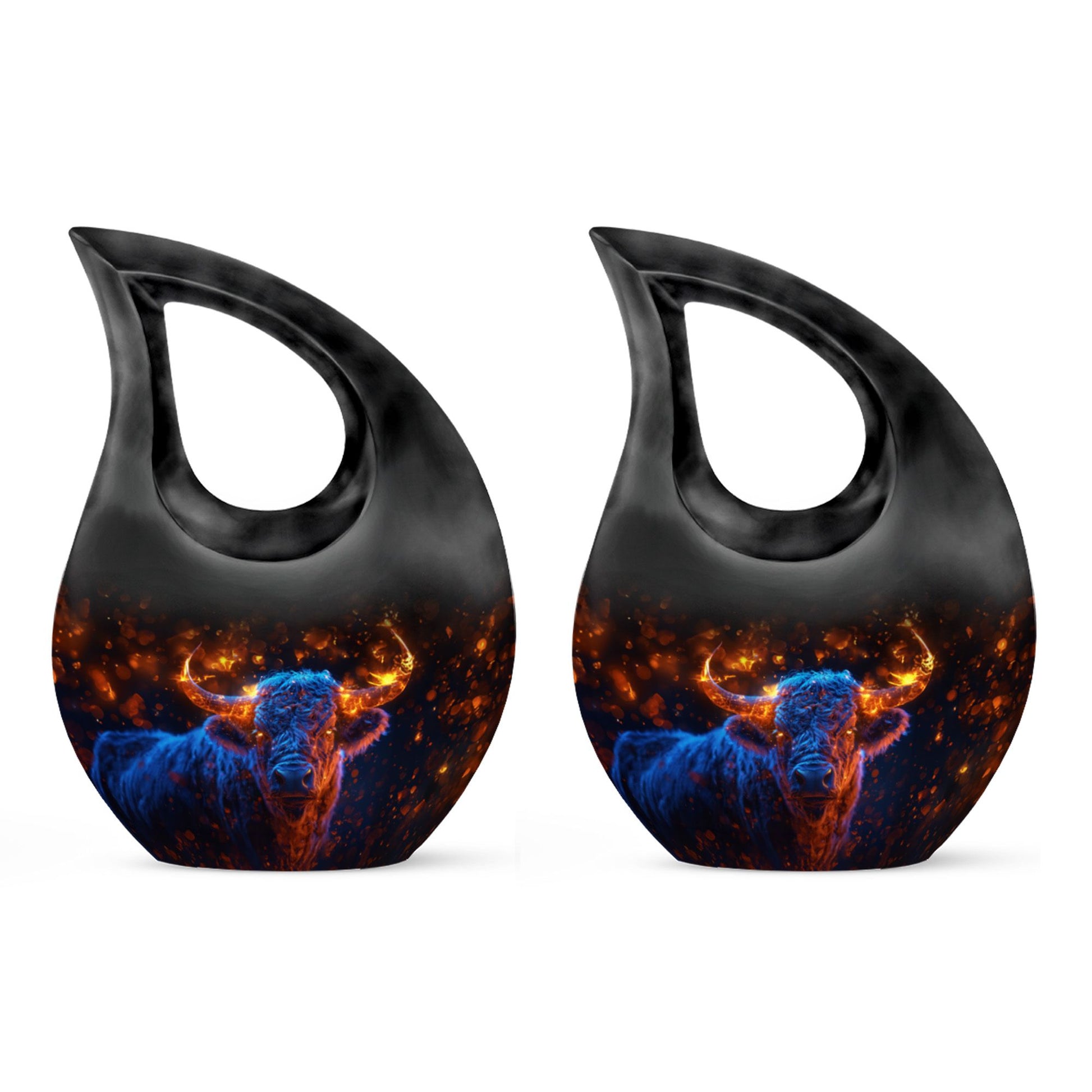 Fiery Horn Bull Memorial Urn For Ashes - Bull Cremation Ashes Urns