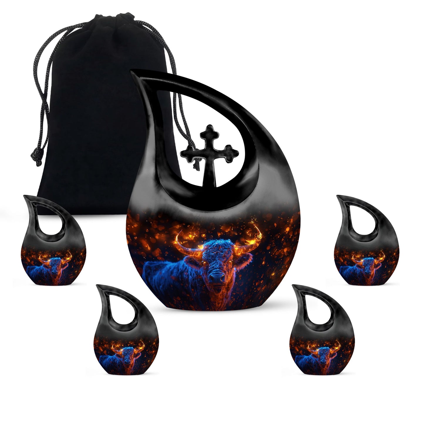 Fiery Highland Spirit Urn with Cross Drop