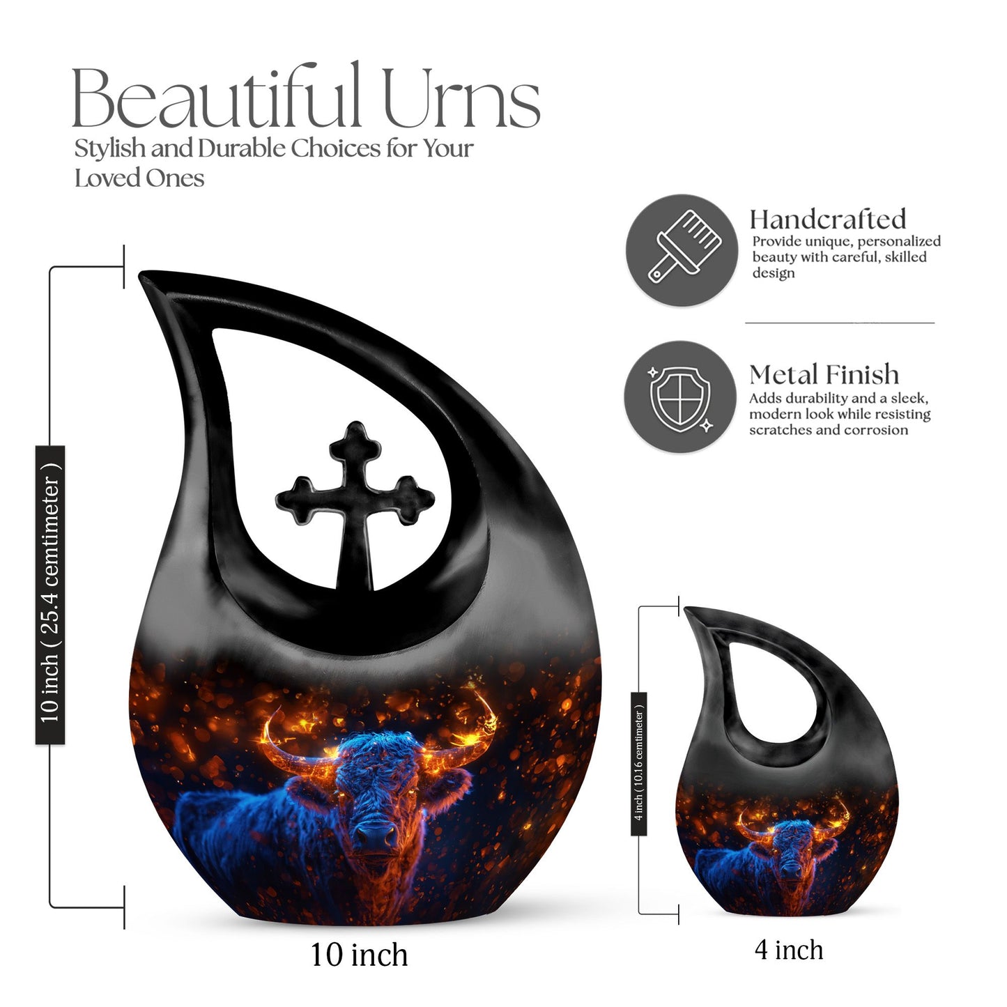 Fiery Highland Spirit Urn with Cross Drop