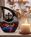 Fiery Highland Spirit Urn with Cross Drop