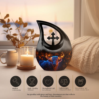 Fiery Highland Spirit Urn with Cross Drop
