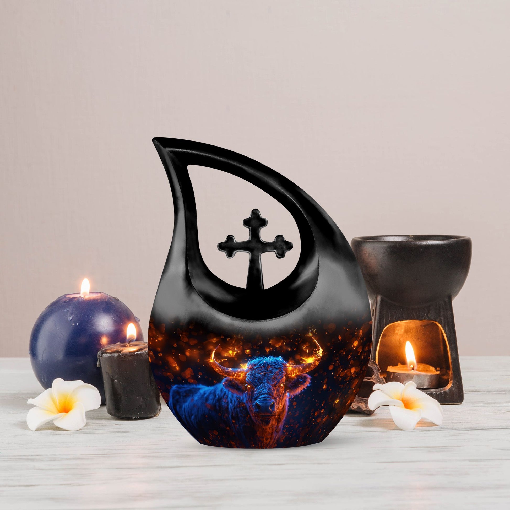Fiery Highland Spirit Urn with Cross Drop
