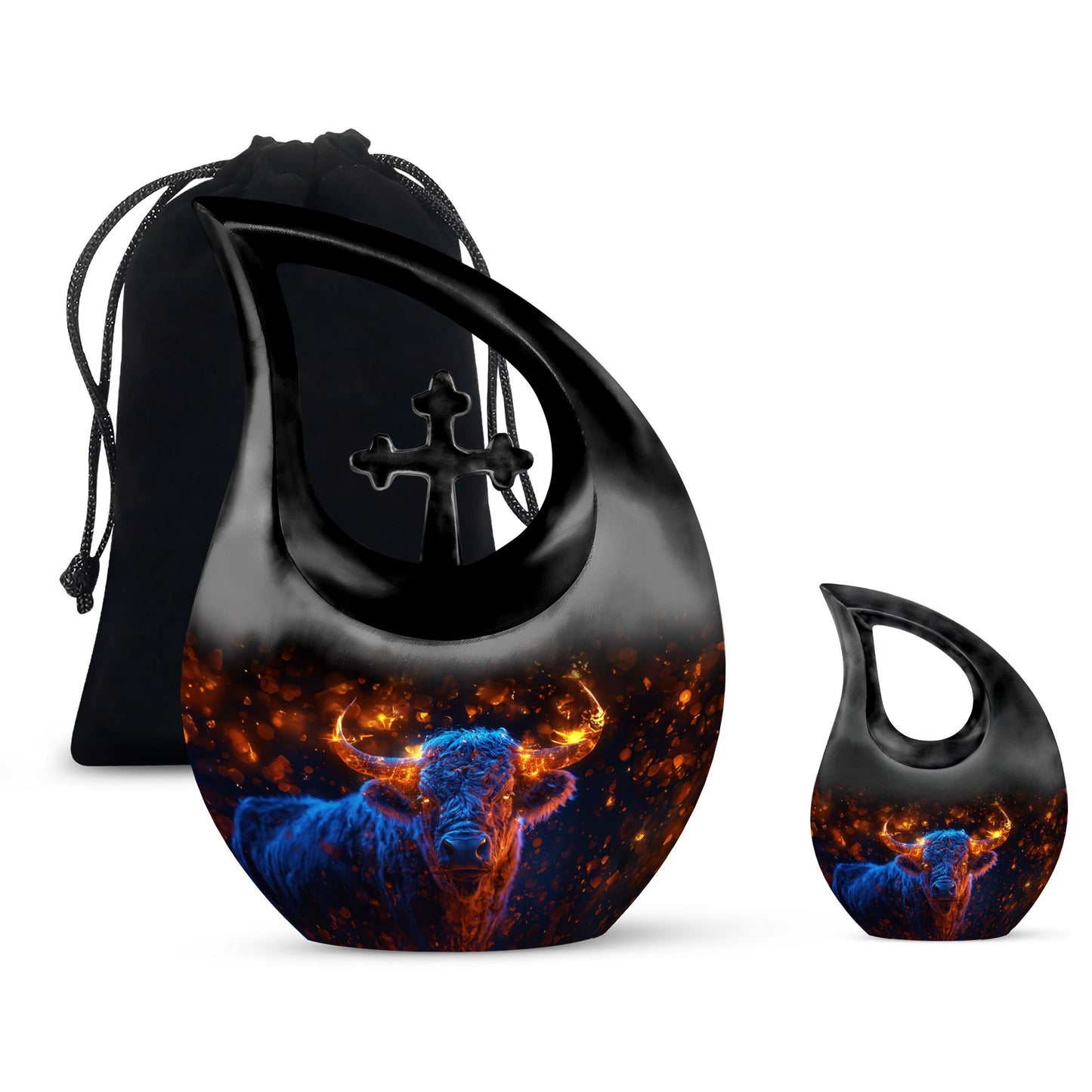 Fiery Highland Spirit Urn with Cross Drop