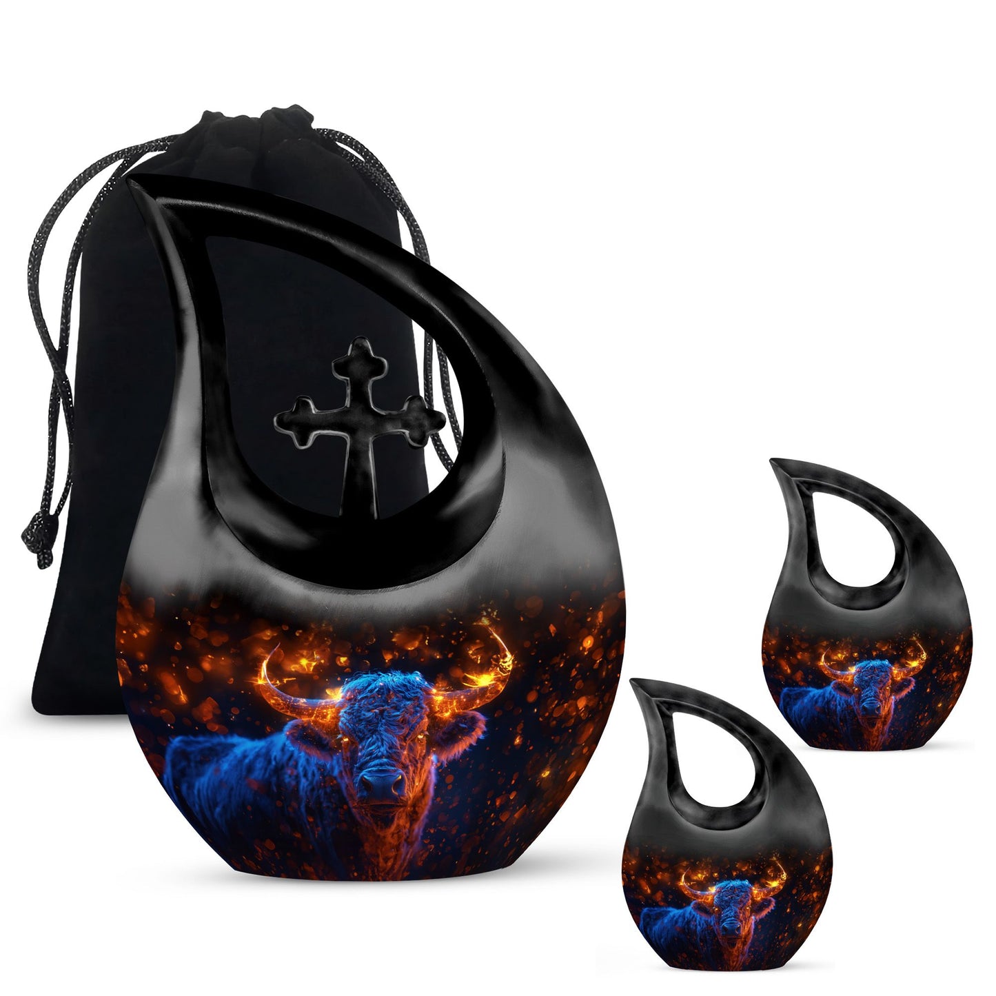 Fiery Highland Spirit Urn with Cross Drop