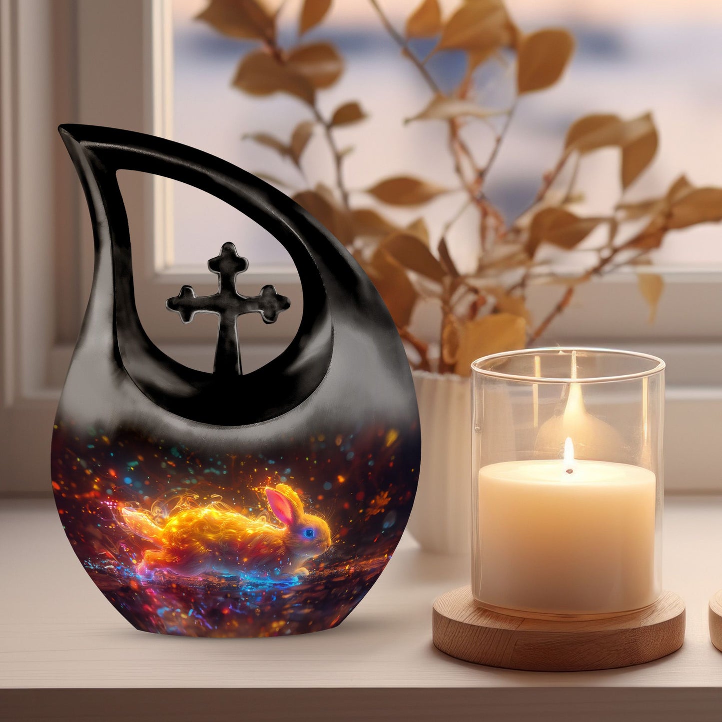 10-inch Enchanted Neon Wilderness Urn with Cross Drop 