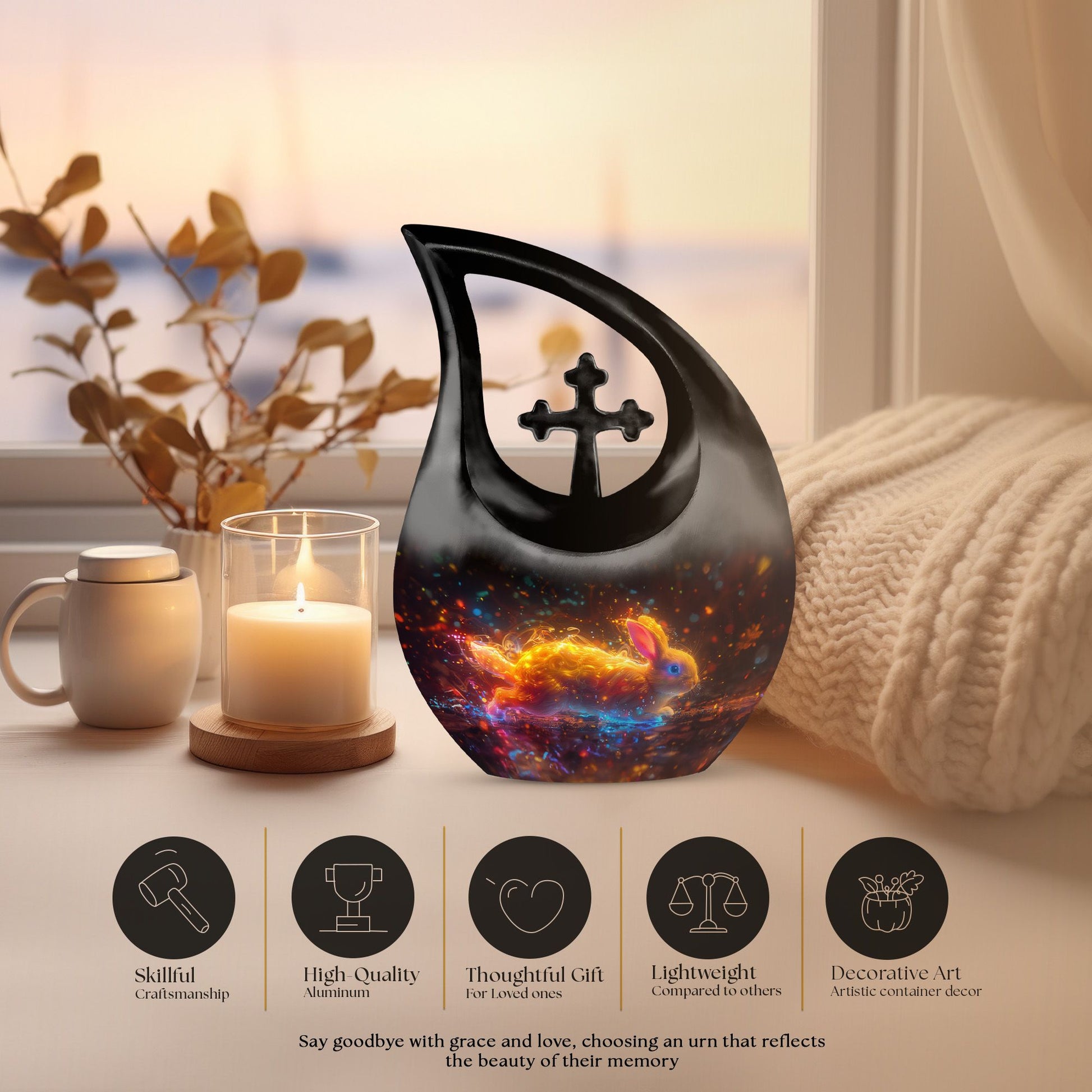 10-inch Enchanted Neon Wilderness Urn with Cross Drop 