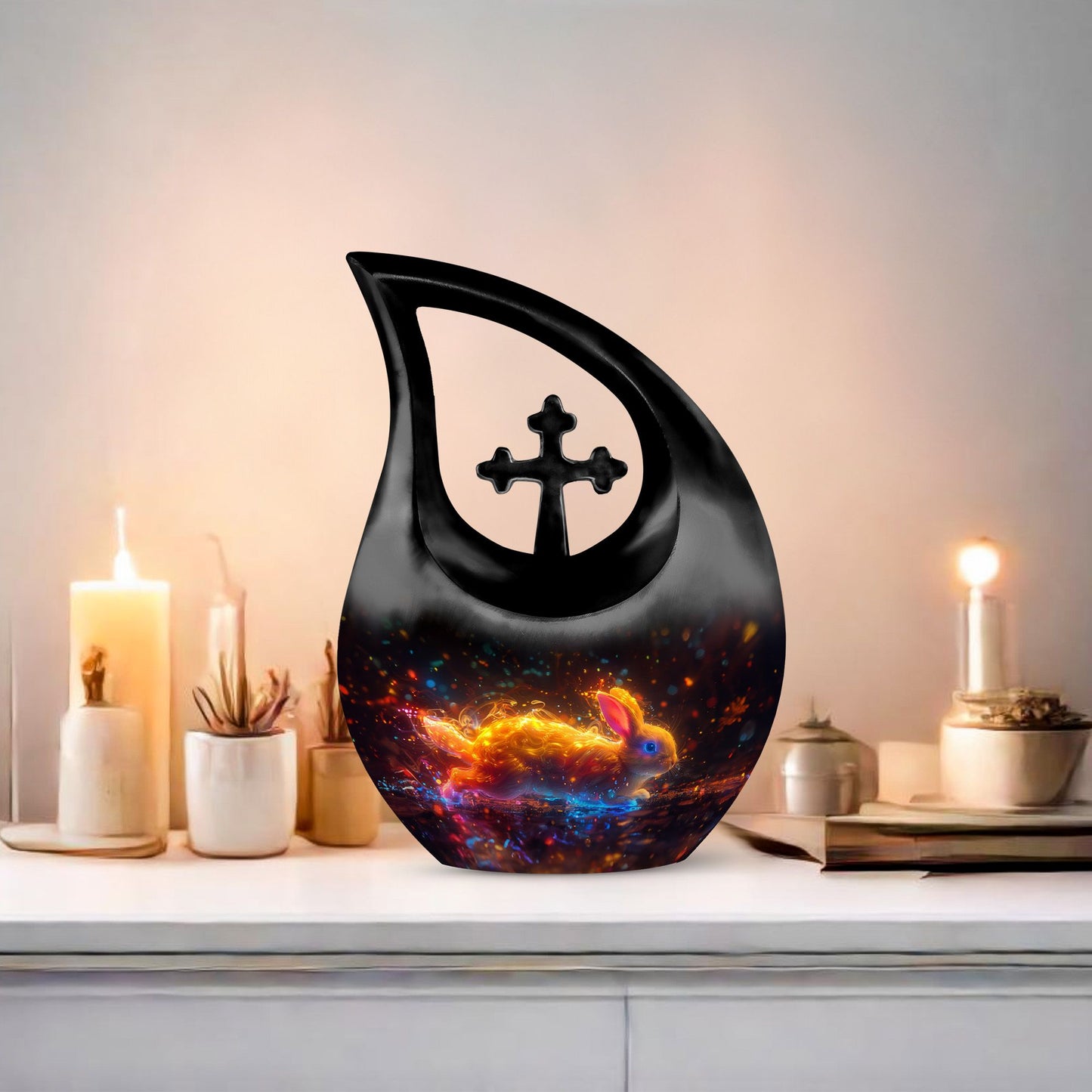 10-inch Enchanted Neon Wilderness Urn with Cross Drop 