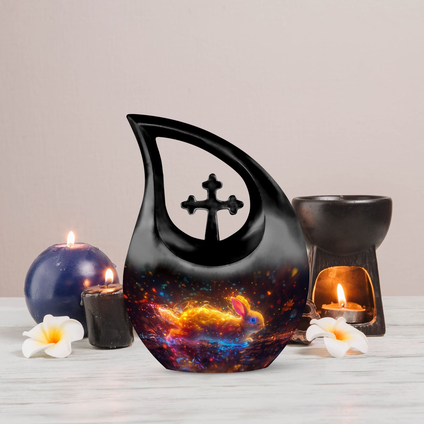 10-inch Enchanted Neon Wilderness Urn with Cross Drop 