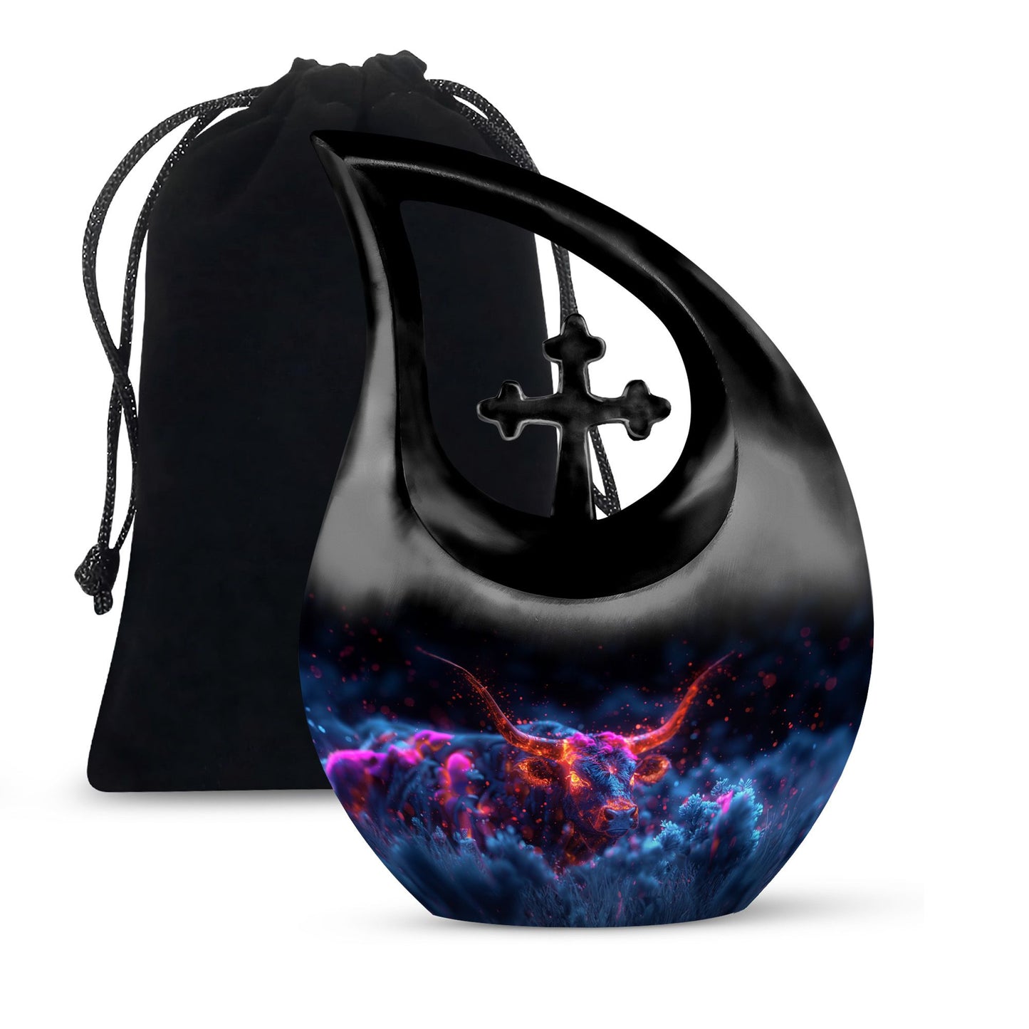 10-inch Astral Bull Mirage urn with a Cross Drop design,