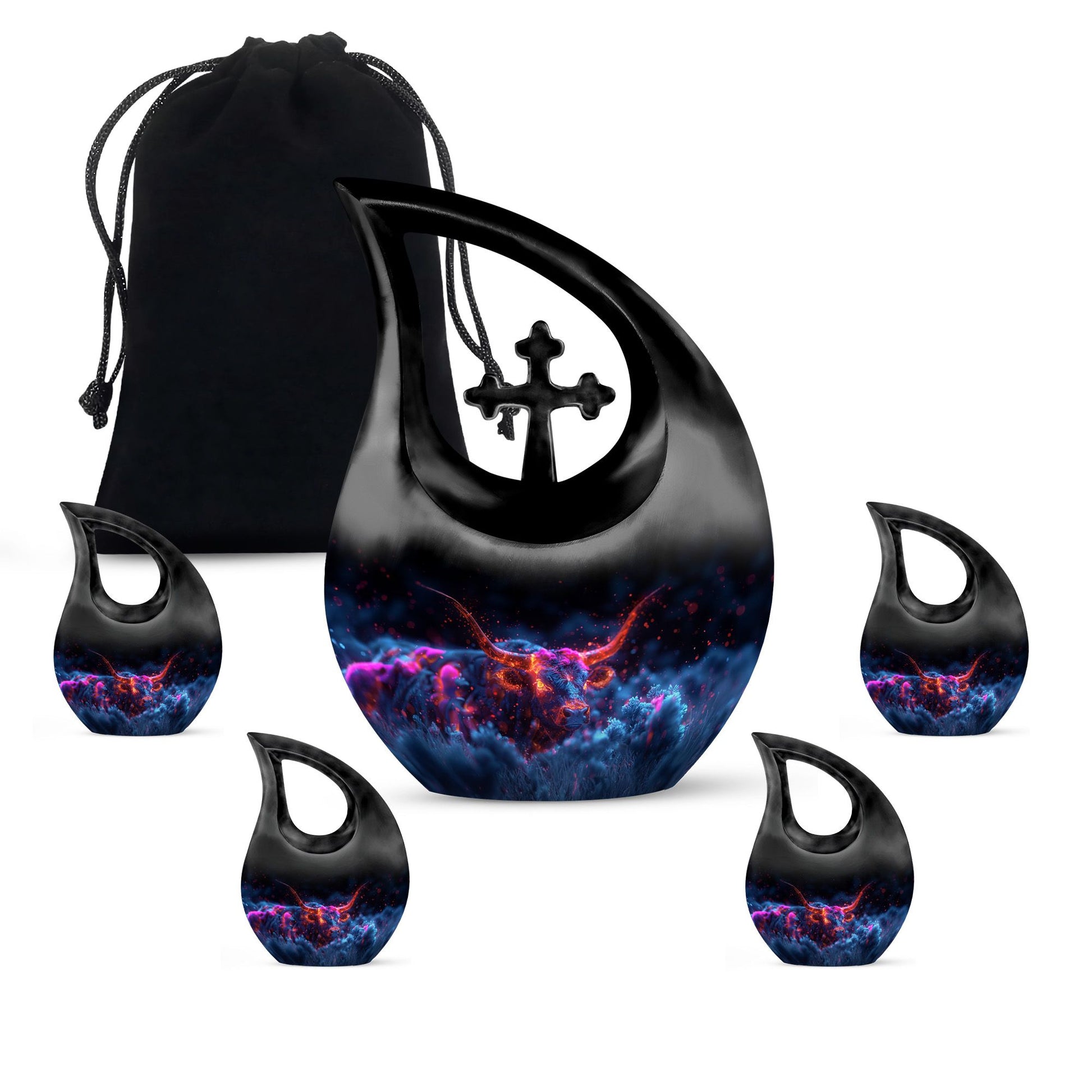 10-inch Astral Bull Mirage urn with a Cross Drop design,