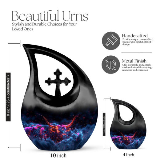 10-inch Astral Bull Mirage urn with a Cross Drop design,