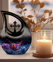 10-inch Astral Bull Mirage urn with a Cross Drop design,