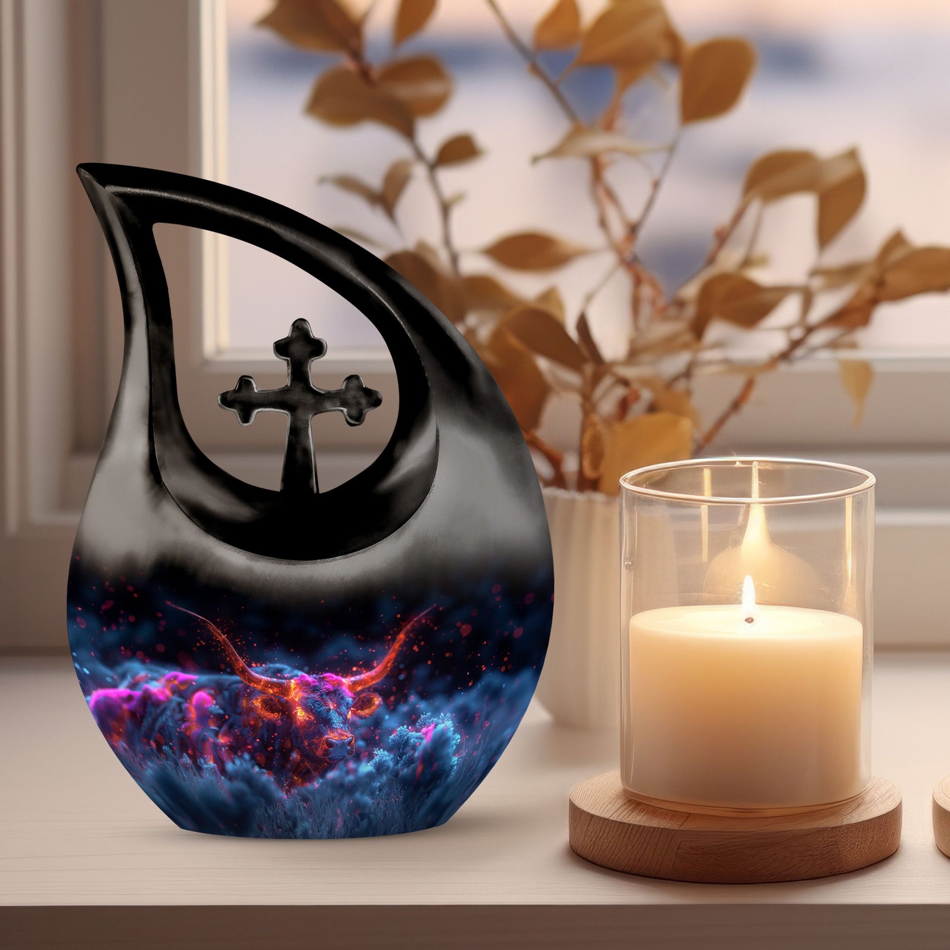 10-inch Astral Bull Mirage urn with a Cross Drop design,