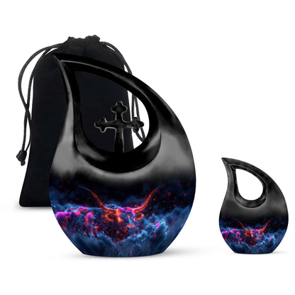 10-inch Astral Bull Mirage urn with a Cross Drop design,