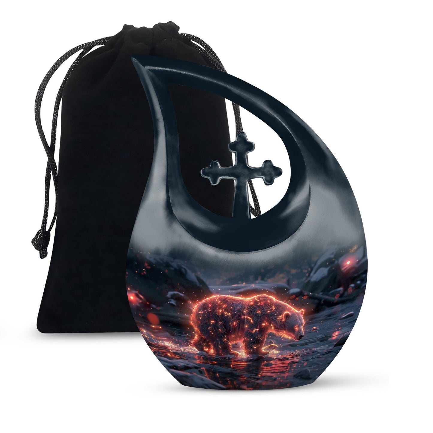 Fiery Frost Bear Urn with cross drop design