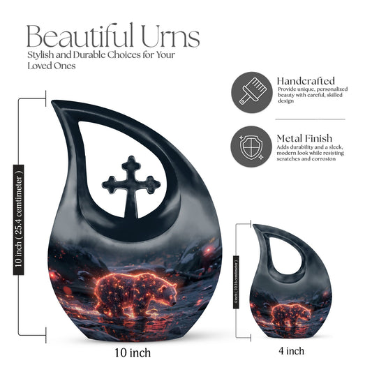 Fiery Frost Bear Urn with cross drop design