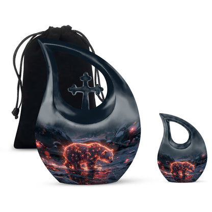 Fiery Frost Bear Urn with cross drop design