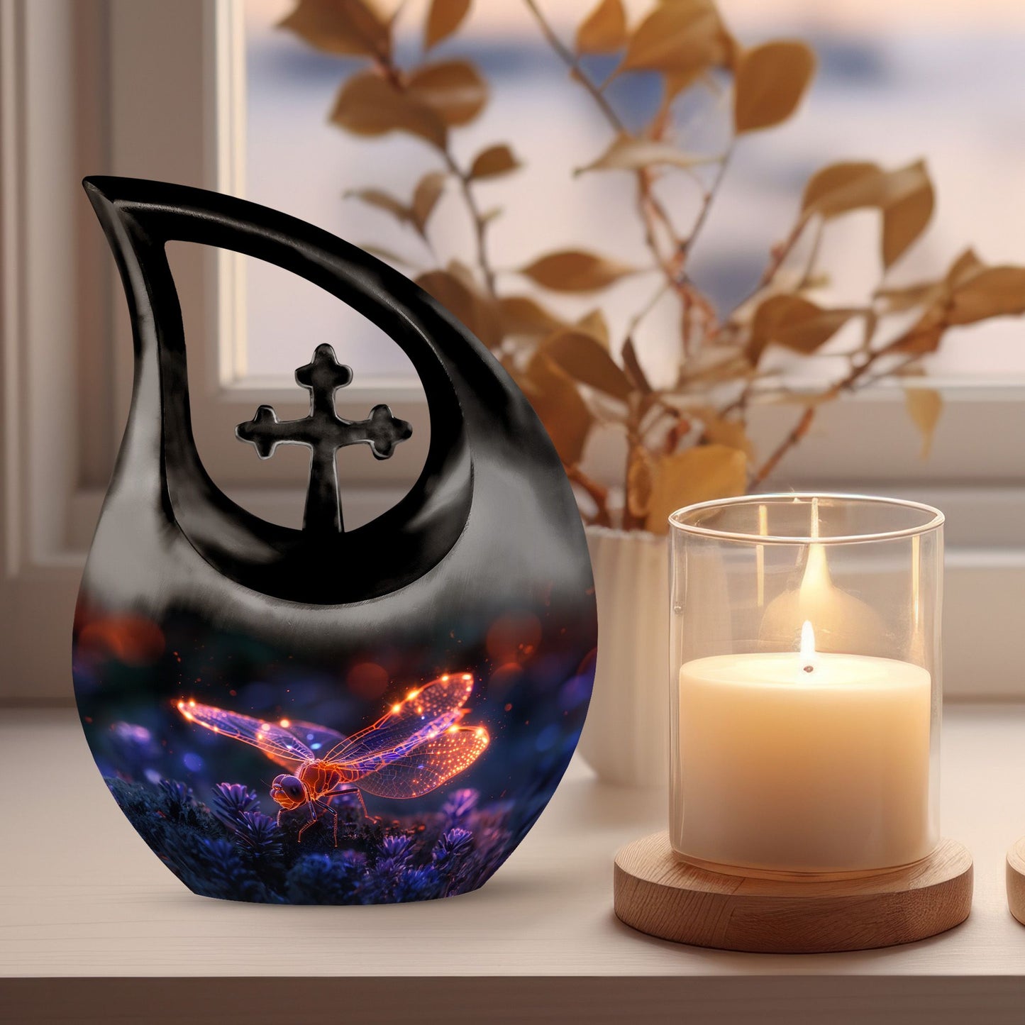 10-inch Neon Flight Insect Urn, Cross Drop design, 