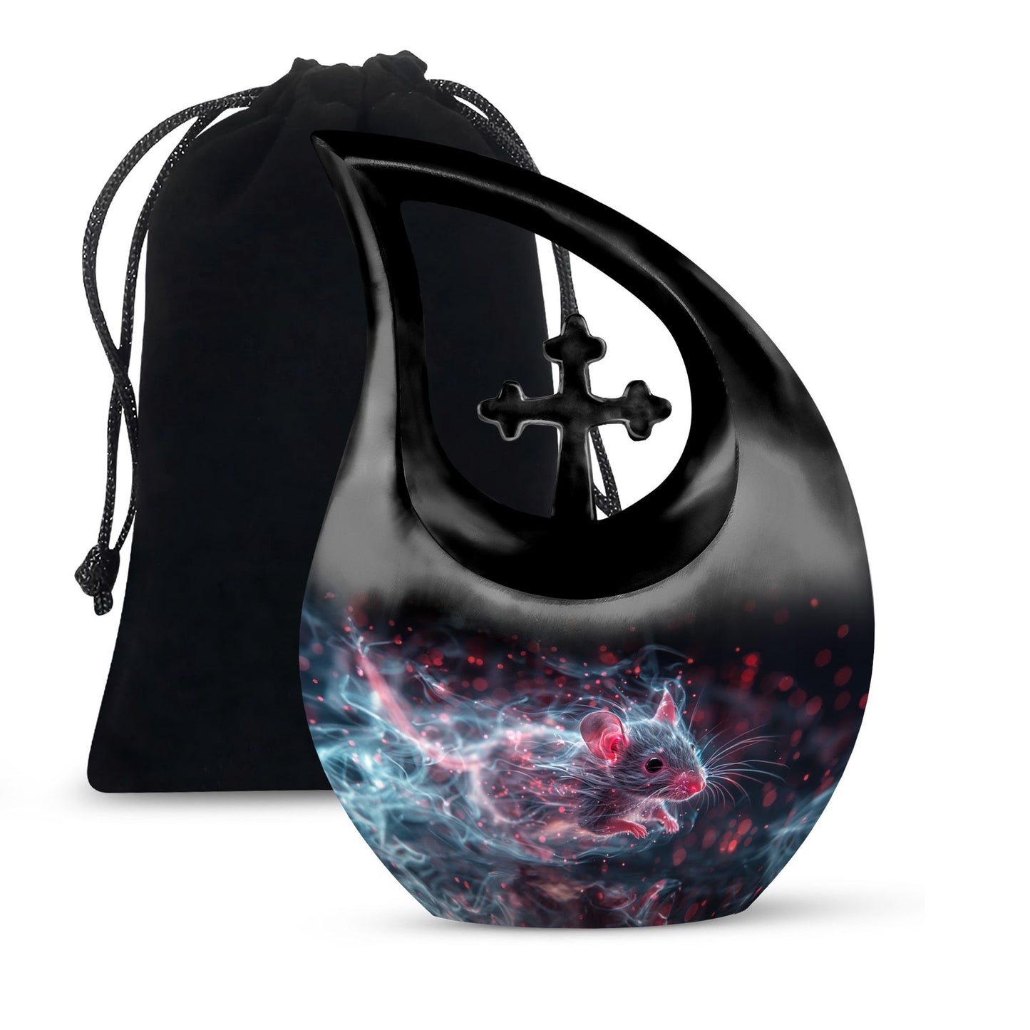 10-inch Mystical Nebula Mouse urn with Cross Drop design