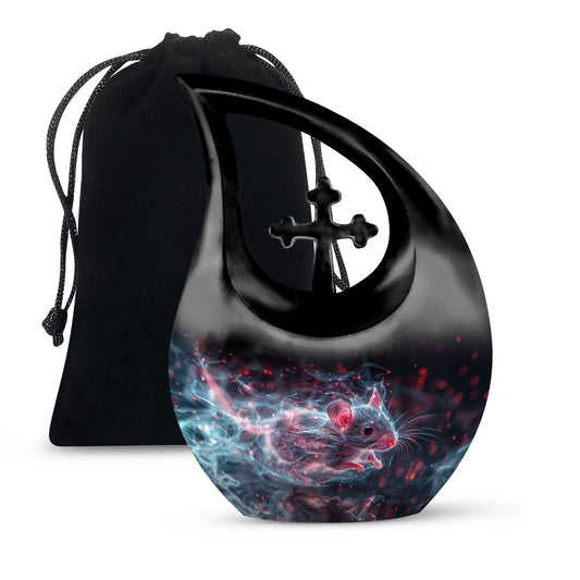 10-inch Mystical Nebula Mouse urn with Cross Drop design
