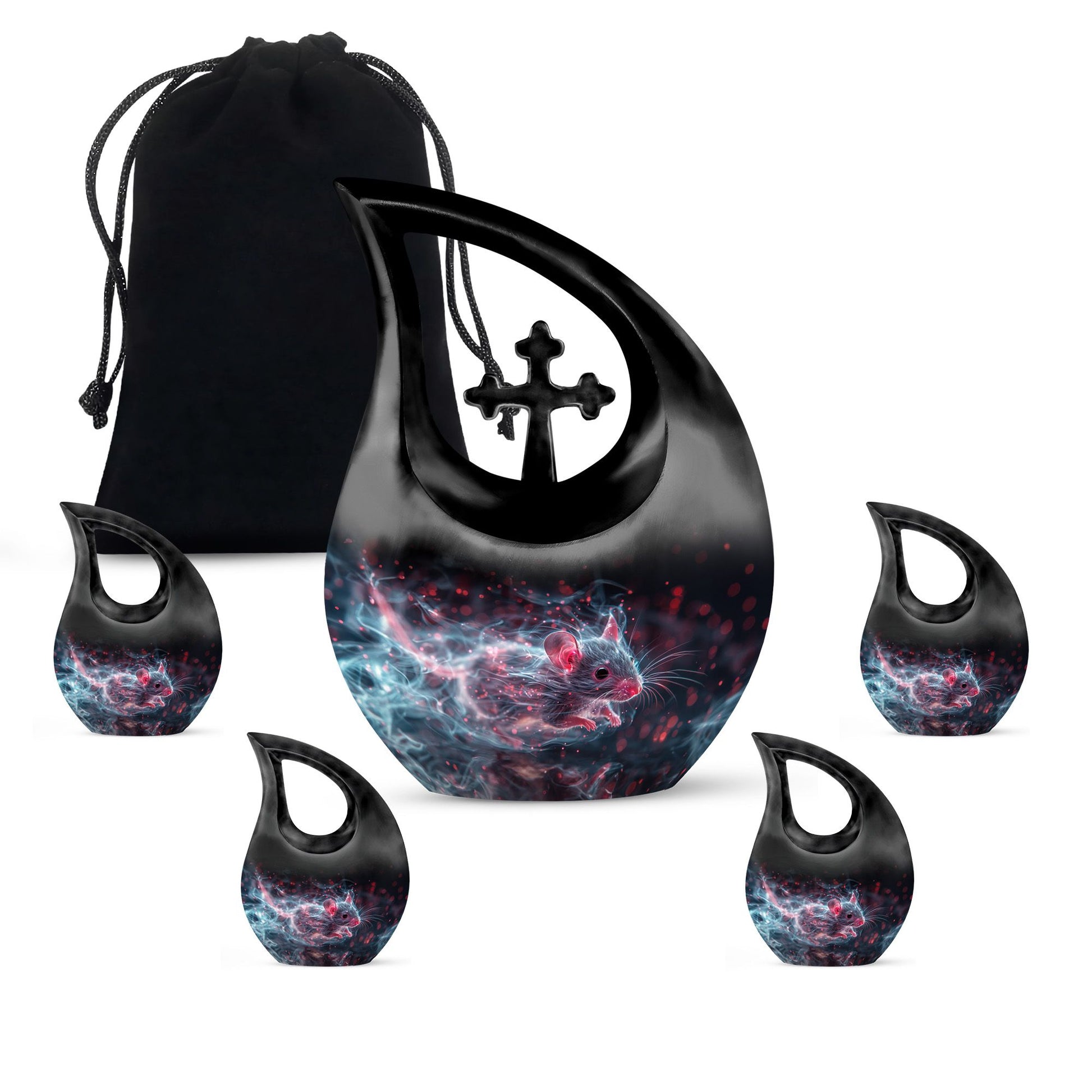 10-inch Mystical Nebula Mouse urn with Cross Drop design