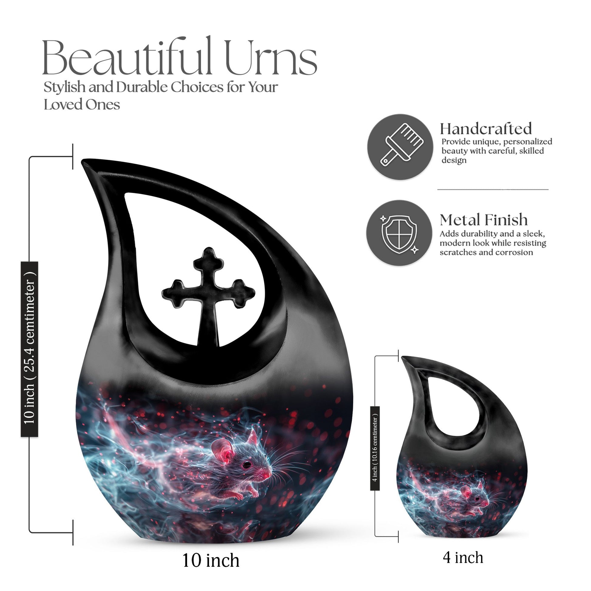 10-inch Mystical Nebula Mouse urn with Cross Drop design