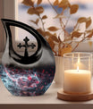 10-inch Mystical Nebula Mouse urn with Cross Drop design
