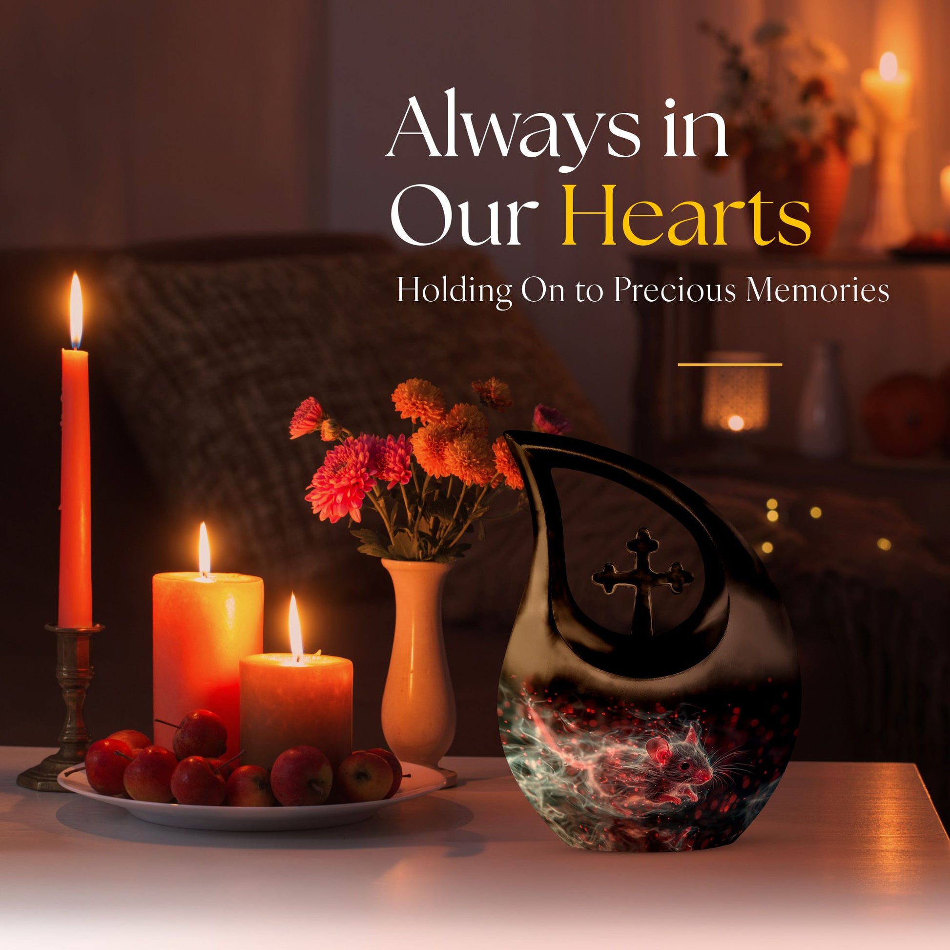 10-inch Mystical Nebula Mouse urn with Cross Drop design